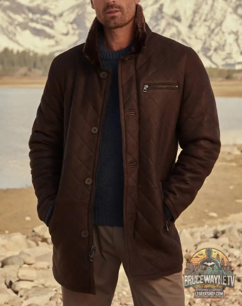 Veste Matelassée Fourrure Homme Boutons Longue Hiver - Brown / S - Veste Matelassée Homme