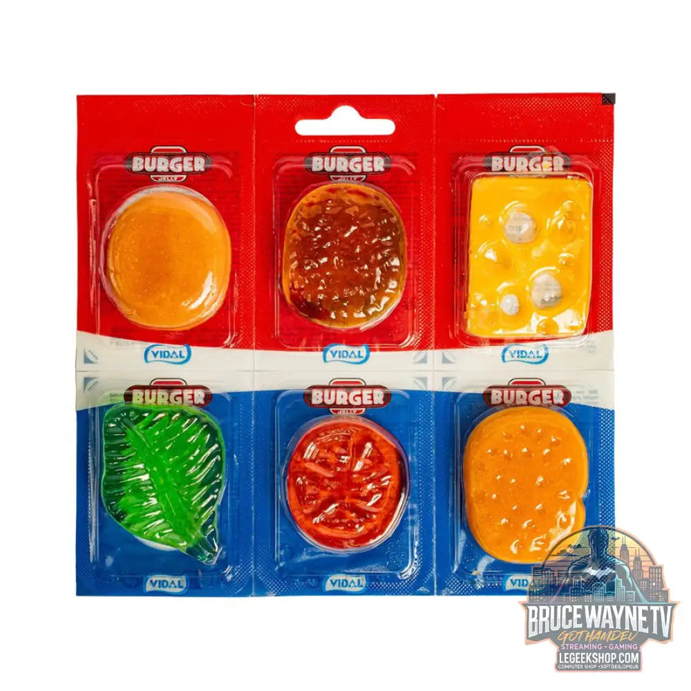 Vidal Burger Jelly bonbons gélifiés en forme de burger de 66g (Paquet de 11) - Snacks & boissons importés