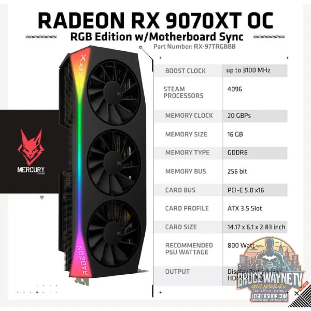 XFX Radeon RX 9070 XT Quicksilver, carte graphique noir, RDNA4, GDDR6, 3x DisplayPort, 1x HDMI 2.1 - XFX - vue 7